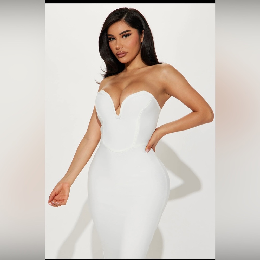 White sweetheart floor length dress
